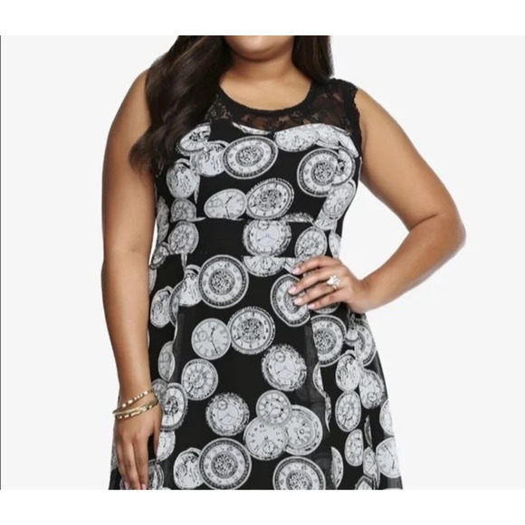 Tripp NYC Size 4X Plus 22 24 Clocks Black Lace Steampunk Dress Goth Whimsygoth - Picture 1 of 10